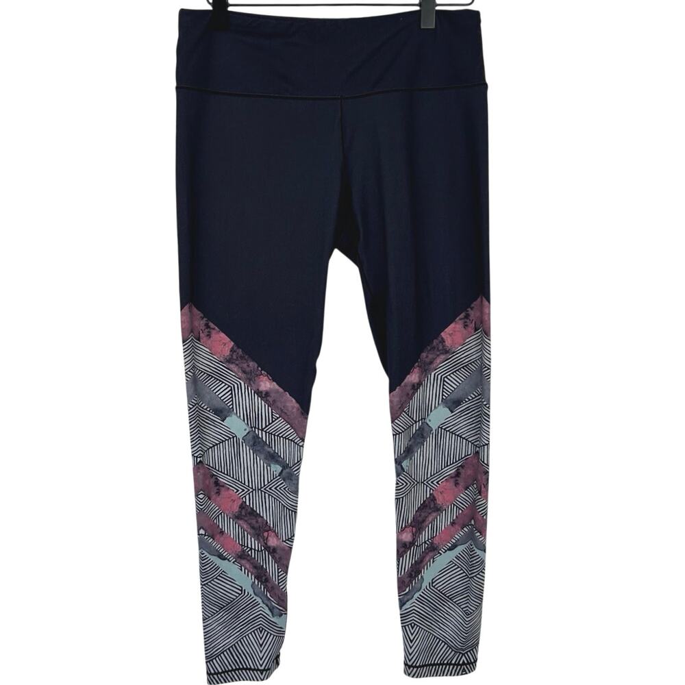 Prana Cropped Yoga Leggings M Black Geo Print Athletic Workout Pants Stretch